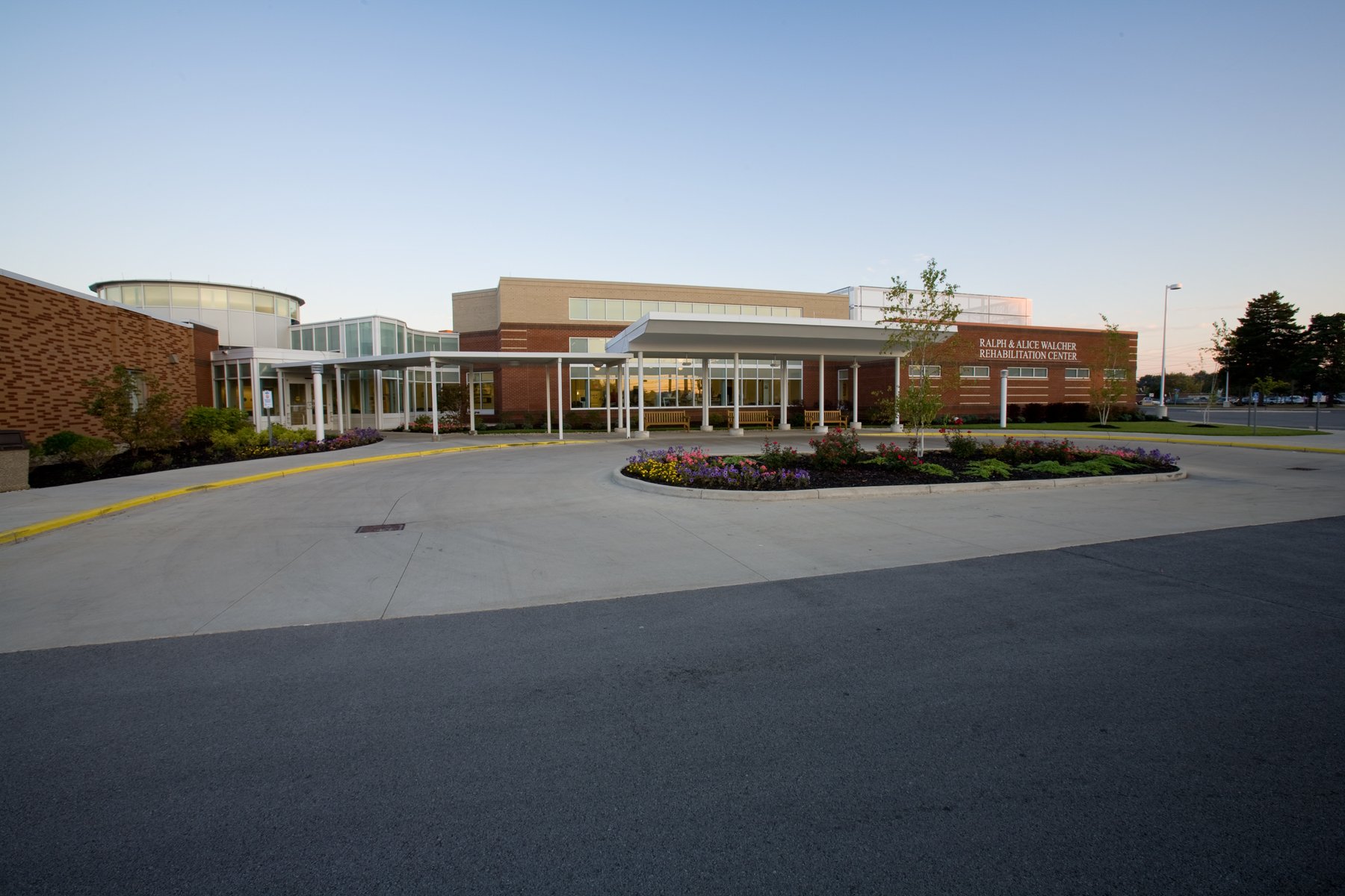 Exterior photography of the Ralph and Alice Walcher Rehabilitation building.