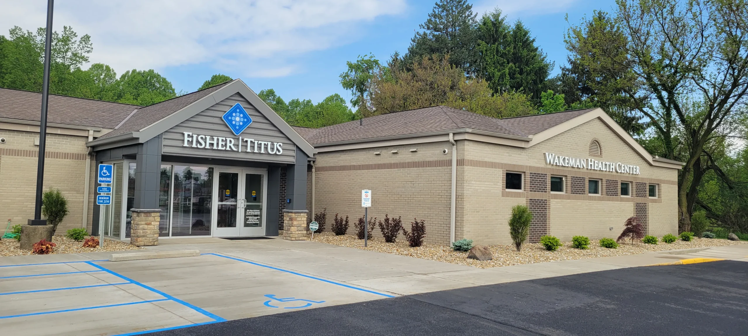 Exterior photography of Wakeman Health Center building.